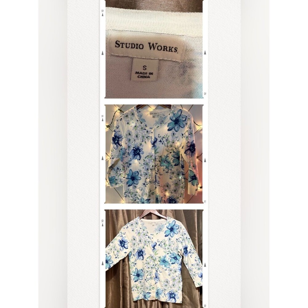 Studio Works White Top with Blue Floral Print #1883